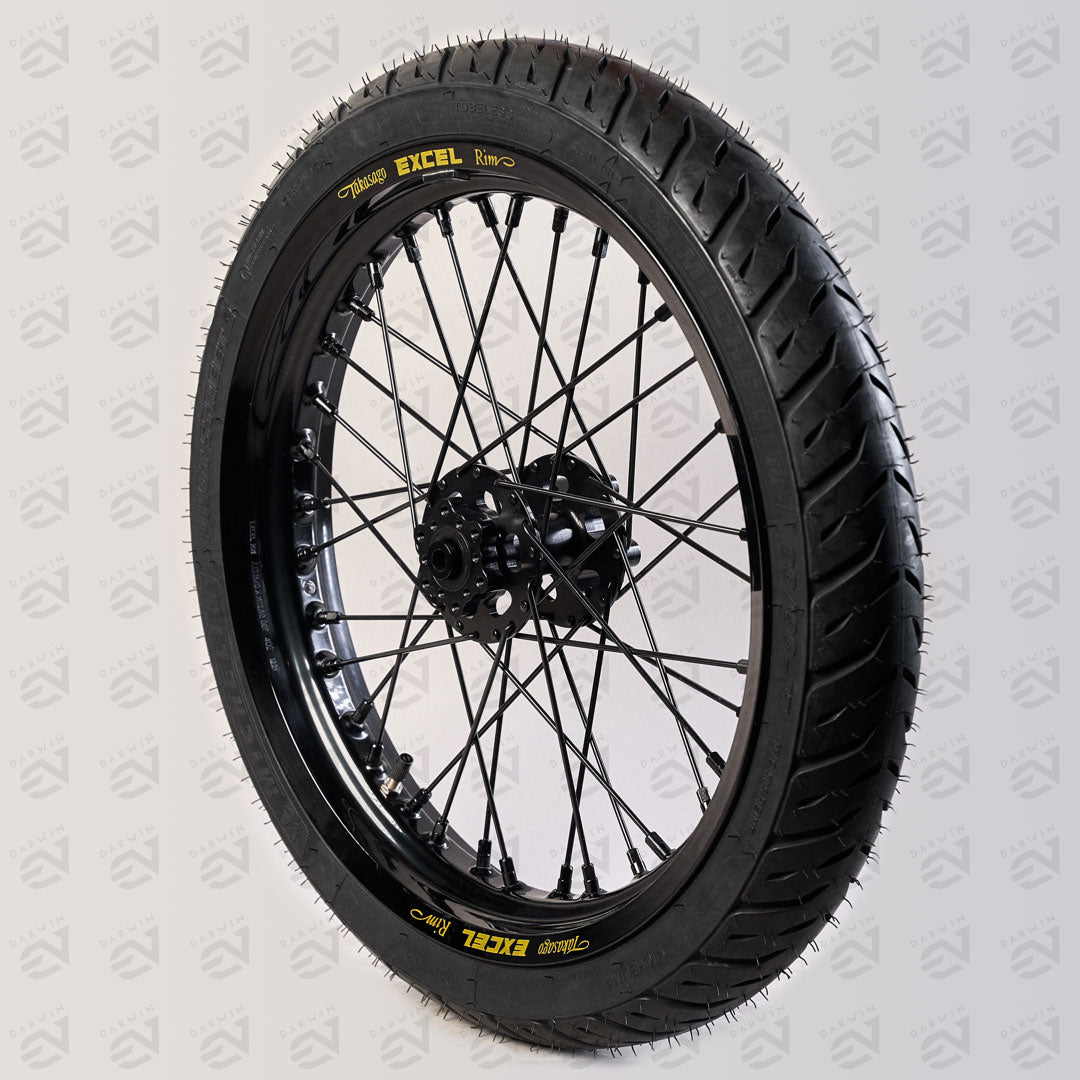 17" Back Supermoto Wheel, Black Excel Takasago Rim, Black Hub, Black Spokes, Black Nipples - Sur-Ron, Segway, Talaria, E Ride Pro electric motorbikes