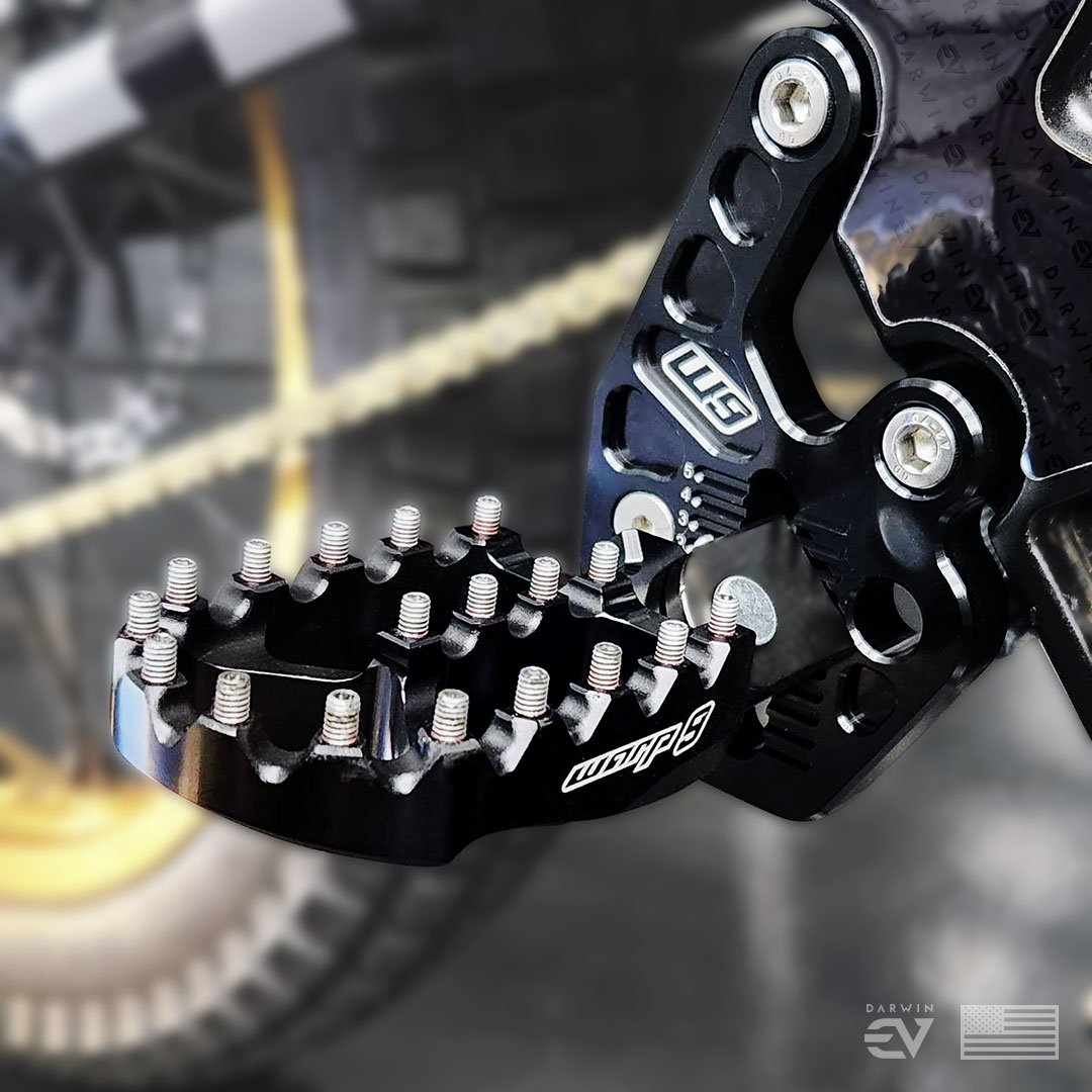 Warp 9 Foot Pegs (Black) with Adjustable Mount for Sur-Ron / Segway Electric Motorbikes - Darwin EV