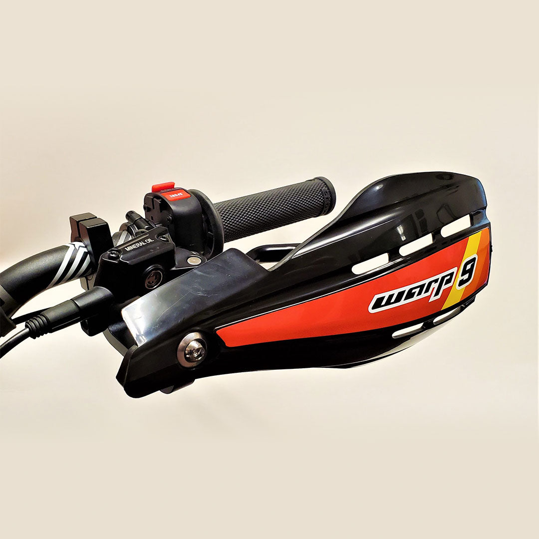 Warp 9 E-Moto Handguard: SurRon, Talaria, E Ride Pro, Rawrr, RFN electric dirt bikes - red sticker