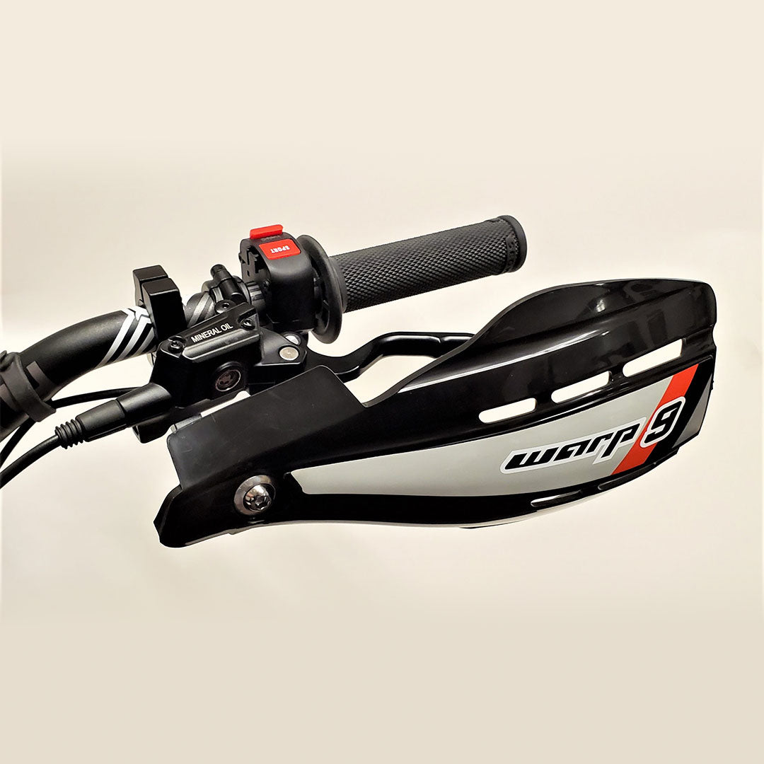 Warp 9 E-Moto Handguard: SurRon, Talaria, E Ride Pro, Rawrr, RFN electric dirt bikes - silver sticker