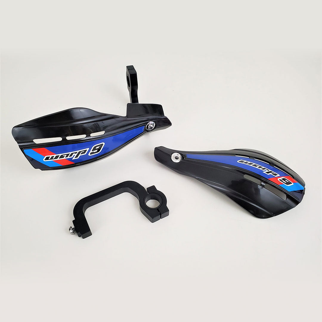 Warp 9 E-Moto Handguards: SurRon, Talaria, E Ride Pro, Rawrr, RFN electric dirt bikes - blue sticker
