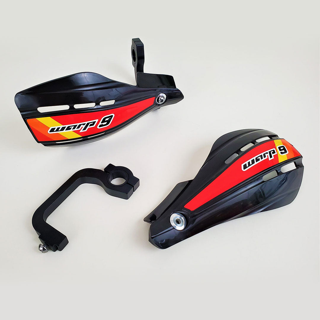 Warp 9 E-Moto Handguards: SurRon, Talaria, E Ride Pro, Rawrr, RFN electric dirt bikes - red sticker